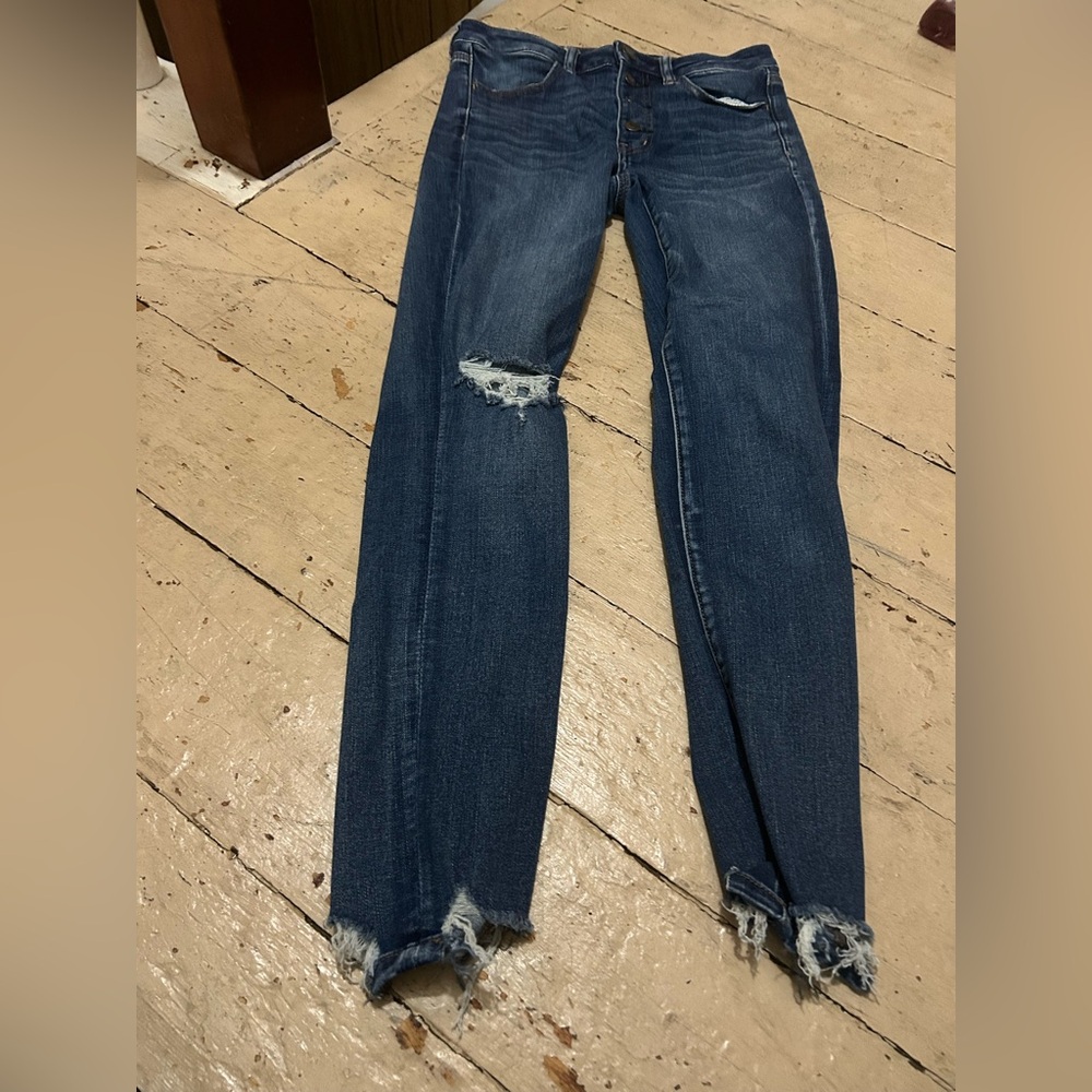 American Eagle Outfitters Dark Blue Distressed Skinny Jeans